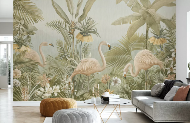 3D Wallpaper Flamingo Eden, Sepia, Photowall
