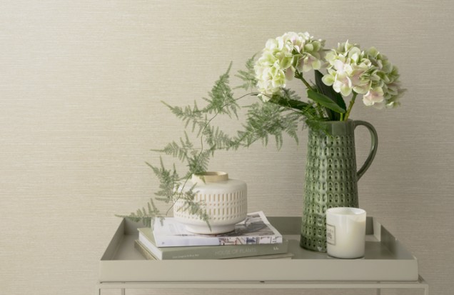 Raffia Wallpaper, Pearl Cream Luxury Plain, 1838 Wallcoverings, 5.3sqm / roll