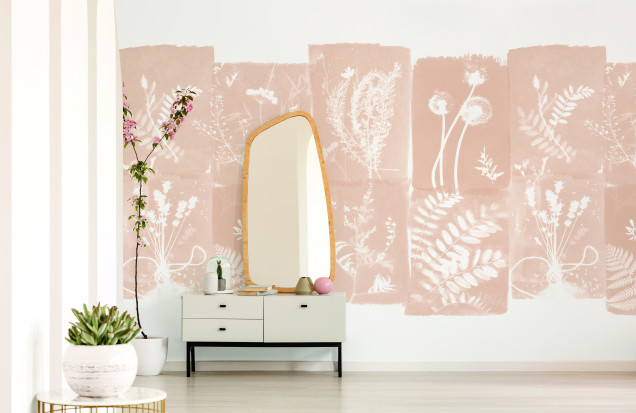 Floral Wallpaper - Cyanotype Fleurs des Champs, Beige Solaire