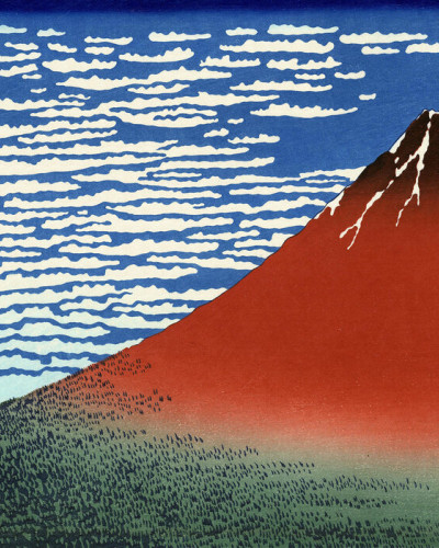 Tapet cu imagine a Muntelui Fuji, pictat de Katsushika Hokusai