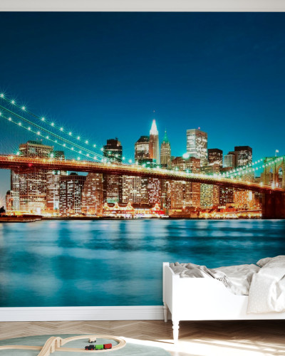 Fototapet cu imaginea podului Brooklyn pe timp de noapte