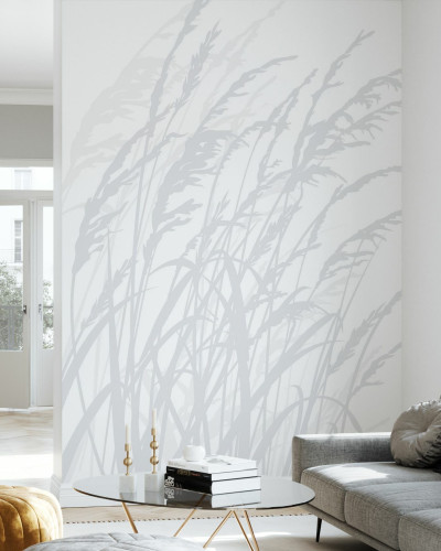 Tapet cu iarbă gri deschis, Grass, Light Grey, în living