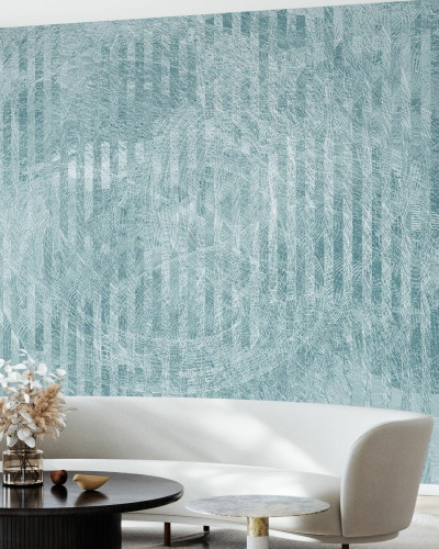 Tapet Specular Reflection, Blue Grey, cu un design abstract alb-negru pe un fundal albastru-gri.