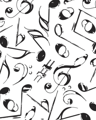Tapet Grunge Musical Notes cu note muzicale negre pe un fundal alb