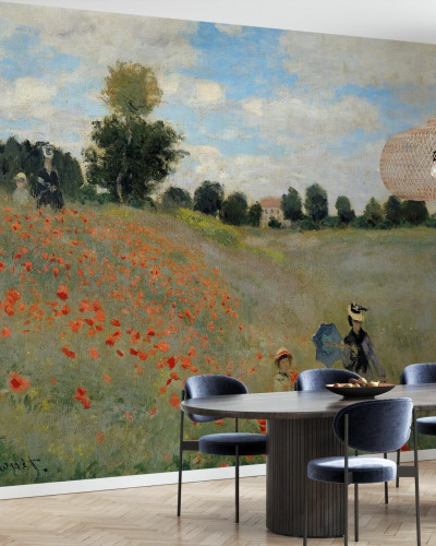 Tapet cu un design impresionist cu flori roșii, Wild Poppies, Claude Monet