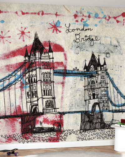 Tapet cu design artistic modern, perfect pentru dormitor. Imagine cu un tapet ce prezintă Tower Bridge din Londra.