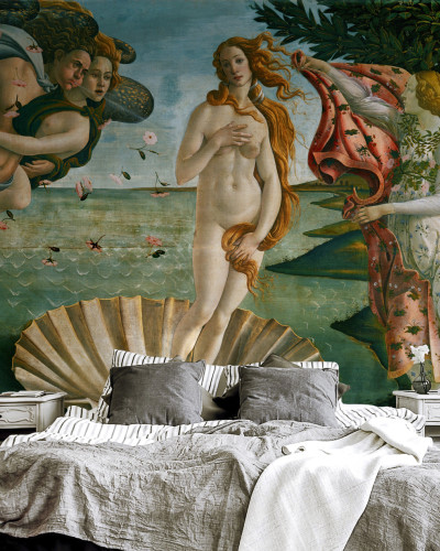 Birth of Venus by Sandro Botticelli wall mural in bedroom setting