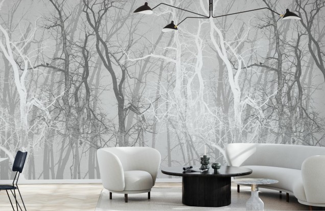 3D Wall Mural Wander Trees Charcoal, Photowall