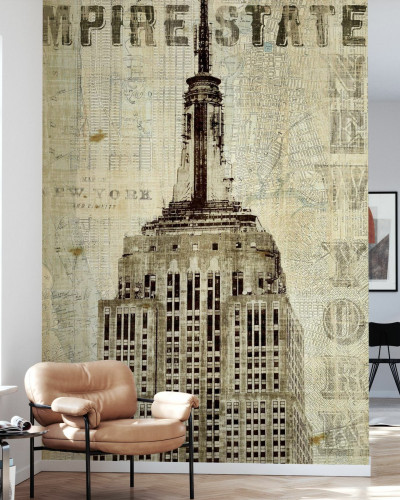 Tapet vintage cu Empire State Building pe un fundal cu harta New York-ului