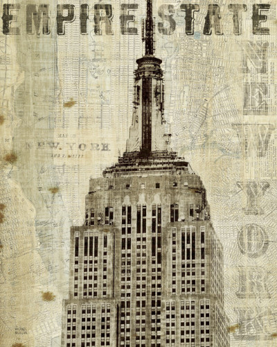 Tapet vintage cu Empire State Building pe un fundal cu harta New York-ului