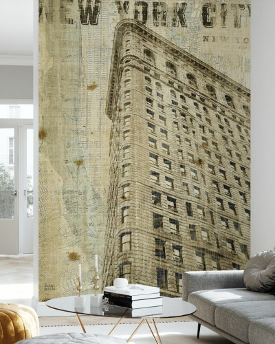 Tapet Vintage New York Flat Iron, cu clădirea Flat Iron din New York într-un design vintage.
