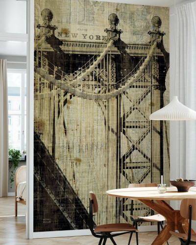 Tapet Vintage New York Manhattan Bridge, cu o imagine a podului Manhattan în stil vintage.