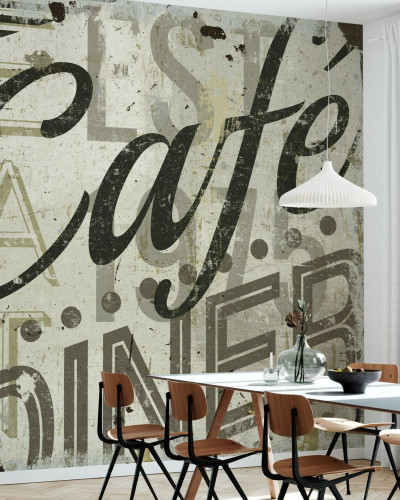 Tapet Restaurant Sign II, cu un design grafic, litere mari și textură vintage, pentru un aspect modern și urban.