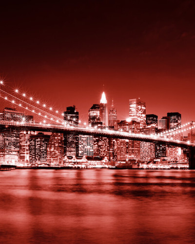Fototapet cu podul Brooklyn în nuanțe de roșu
