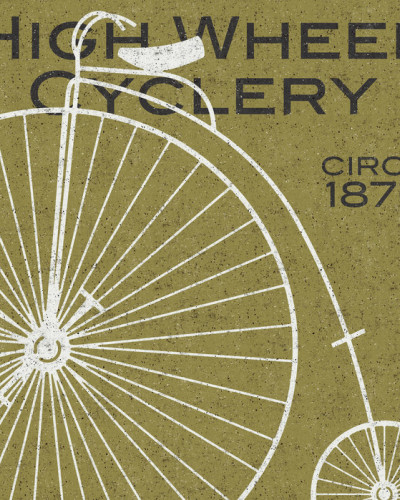 Tapet vintage cu o bicicletă High Wheel Cyclery.