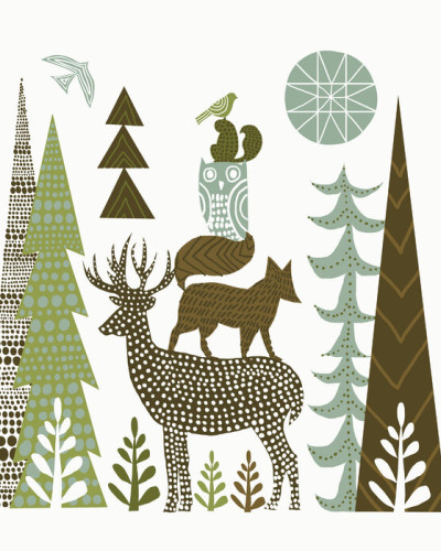 Tapet Forest Folklore Green Animals 1 cu animale din pădure, perfect pentru camera copiilor