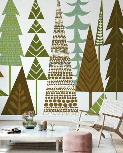 Forest Folklore Green Trees - tapet cu design unic, inspiră o atmosferă relaxantă și naturală