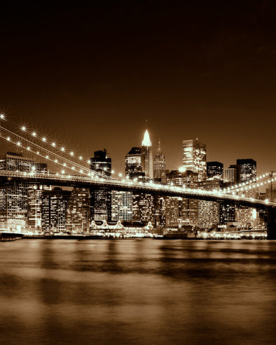 Fototapet cu Podul Brooklyn în nuanțe de galben