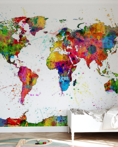 Tapet Harta Lumii cu Stropi de Vopsea, Imagine Paint Splashes Map 2