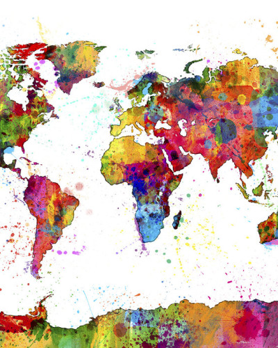 Tapet Harta Lumii cu Stropi de Vopsea, Imagine Paint Splashes Map 2