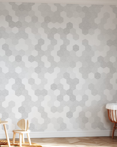 Tapet Hexagon gri cu design geometric modern