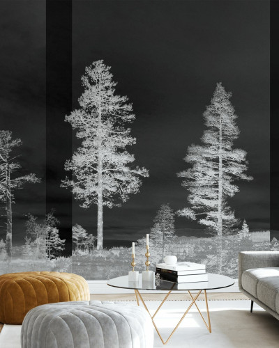 Tapet de perete Panorama Black cu design minimalist in nuante de gri si negru.