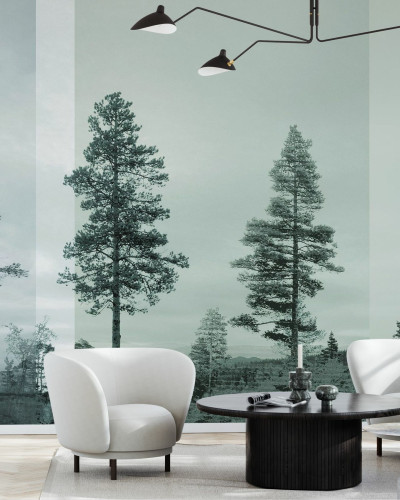 Tapet cu panorama a pini siluetaţi, Bluegreen