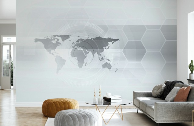 Hexagon World Map Wallpaper, Photowall