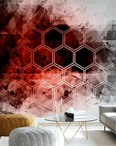 Tapet geometric Red Hexagon Background cu design modern si sofisticat