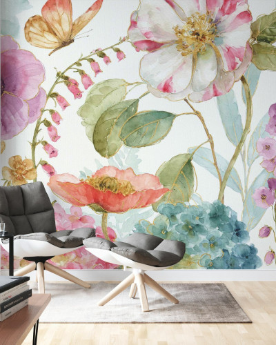 Tapet floral Garden Delight 2 cu flori delicate și accente de aur