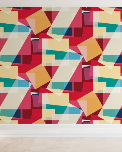 Tapet geometric modern cu forme suprapuse in culori vibrante