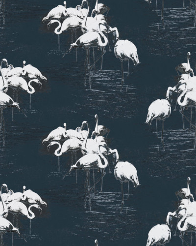 Flamingo White tapet cu flamingo albi pe un fundal albastru