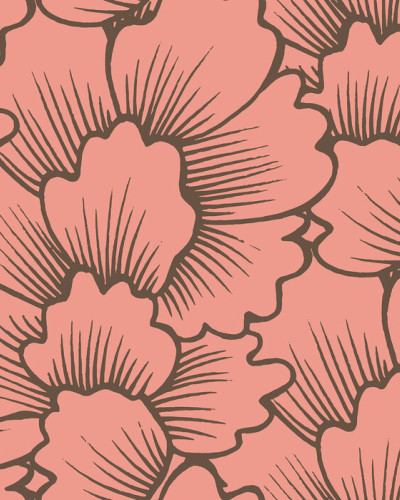 Tapet floral coral deschis pe fundal roz