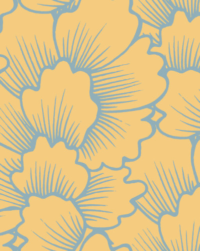 Tapet floral modern Mostly Coral Blue on Yellow