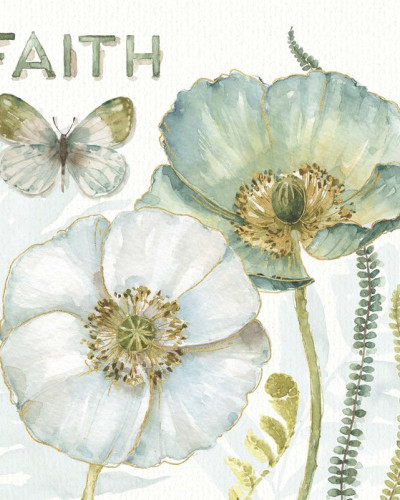 Wallpaper cu flori delicate și un fluture adorabil, în culori pale, My Greenhouse Flowers, Faith.