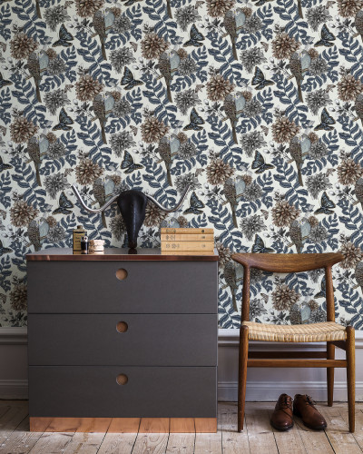 Lovebirds White Wallpaper - tapet cu pasari si flori