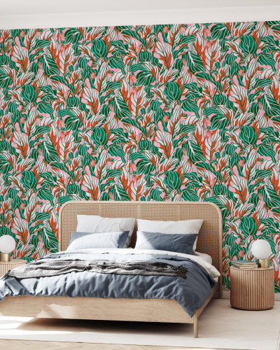Tapet cu frunze tropicale Stunner, Peachy