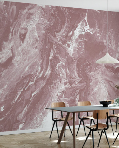Tapet cu marmura roz Brume, Old Blush, cu stropi albi. Design modern perfect pentru living sau dormitor.