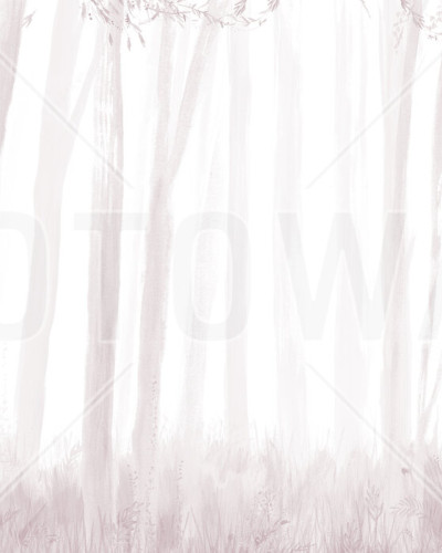 Trees, Pink, Photowall, tapet cu design minimalist cu o pădure estompată în nuanțe de roz pal, perfect pentru dormitorul copiilor