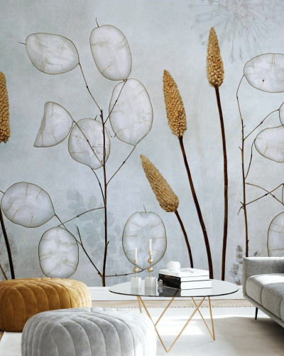 Wallpaper cu flori uscate Lunaria