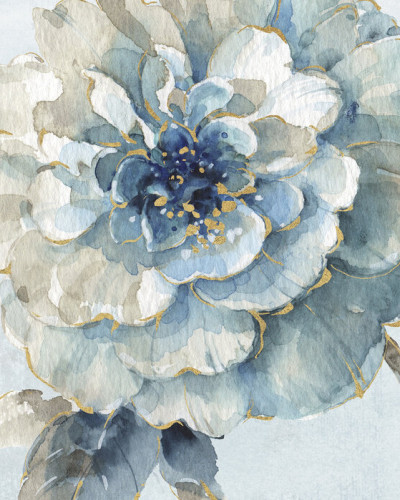 Tapet Indigold VII Light Blue - Floare albastra cu accente de aur