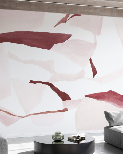 Tapet abstract cu nuanțe de bordo și roz pal, design minimalist, perfect pentru living, dormitor, hol sau birou.
