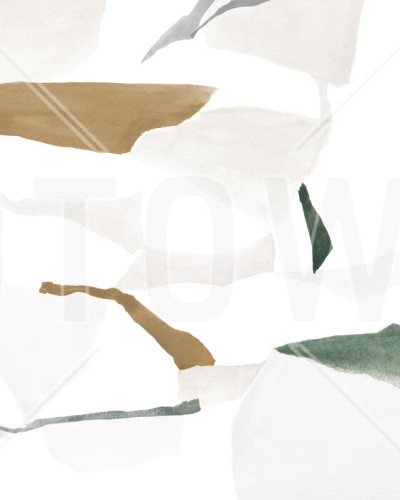 Tapet abstract modern Fractal Pale Green and Ochra cu un design geometric inspirat de natura.