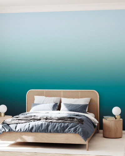 Tapet cu design modern, minimalist, cu un degradeu delicat de la albastru deschis la verde smarald.