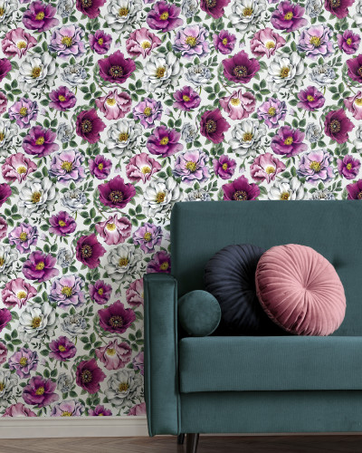 Fototapet cu flori roz si mov, Kerstin Bright Photowall