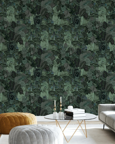 Tapet cu model abstract de mușchi de smarald, ideal pentru a decora livingul.