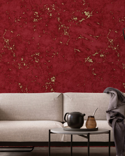 Tapet cu marmură roșie cu aur Damasco, decor modern și elegant