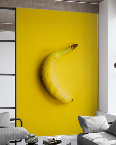 Yellow Banana - Tapet cu un design modern si minimalist, prezentand o banana galbena pe un fundal galben.