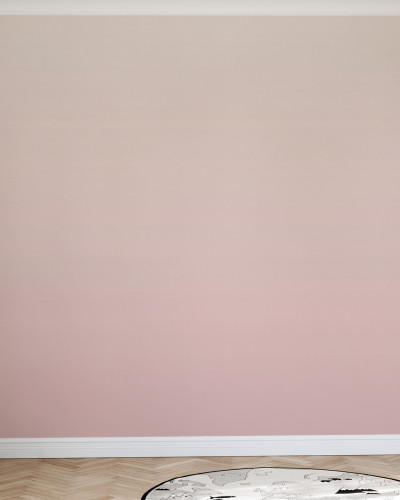 Imagine cu un wallpaper cu gradient de piersică, într-un dormitor cu un pat supraetajat, o birou și o podea din lemn.