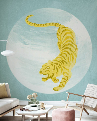 Tapet cu Tiger galben pe fundal albastru